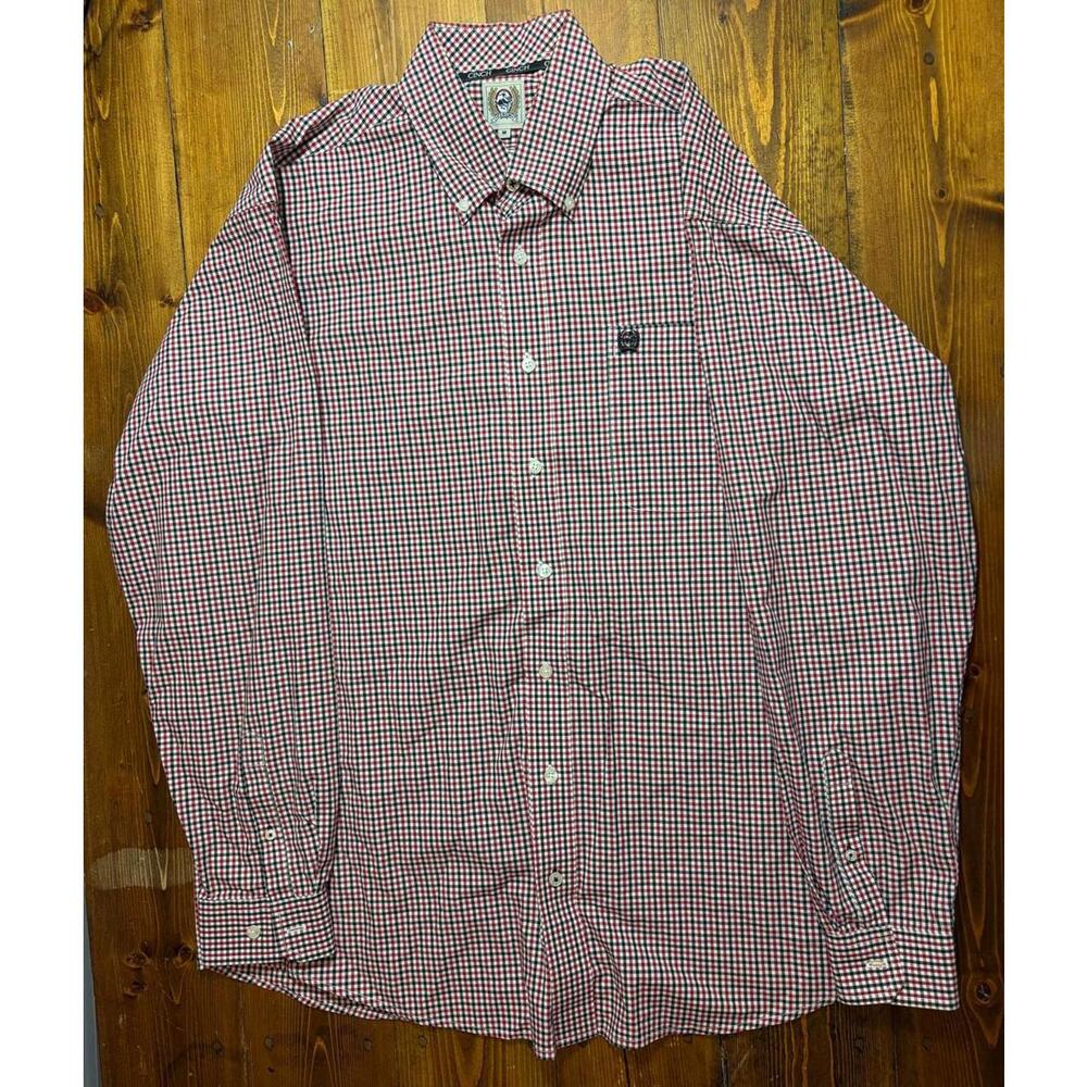 Cinch Mens M Western Shirt Red Check Long Sleeve Button Down